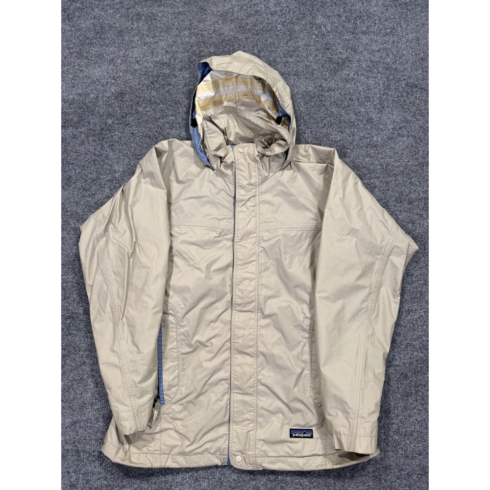 Patagonia Jacket Womens Small Beige Hooded Nylon Windbreaker Full Zip Outdoor